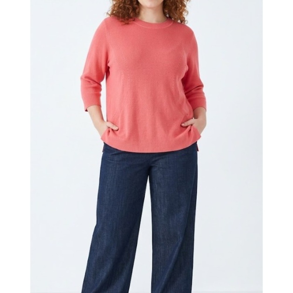 Isaac Mizrahi Light Sweater 3X Coral Knit 3/4 Sleeve Crew Neck Pullover Comfy